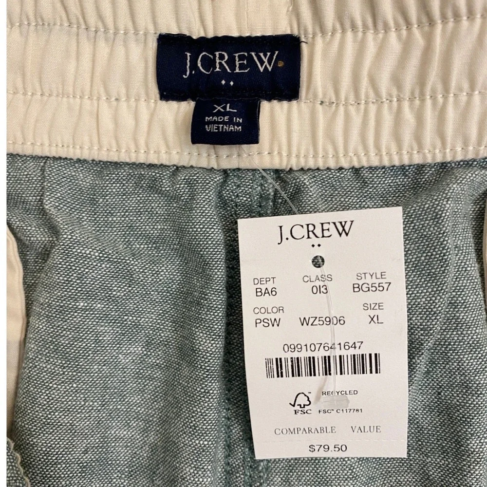 J.Crew Mens XL Green Linen Cotton Blend Drawstring Shorts BG557 NEW